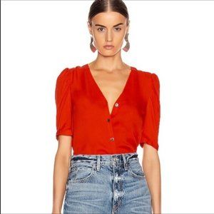NWOT Veronica Beard S Garland Puff Sleeve Silk Blouse Button Down Short Sleeve